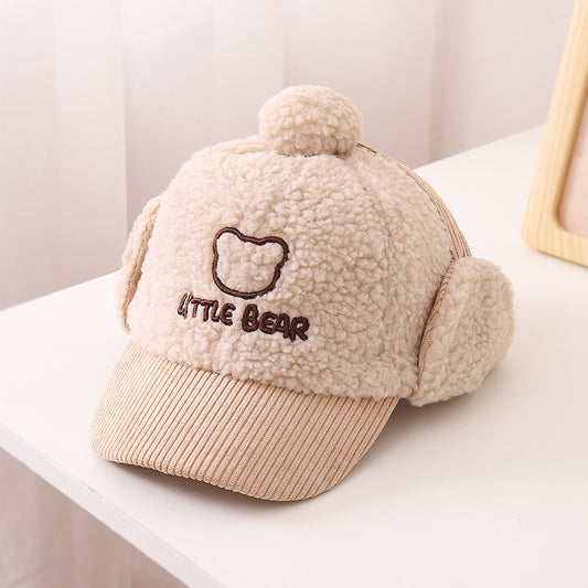 Children's Hat Autumn/Winter Ear Protection Warm Hat Boys' Corduroy Duck Tongue Hat Girls' Winter Fashion Baseball Hat
