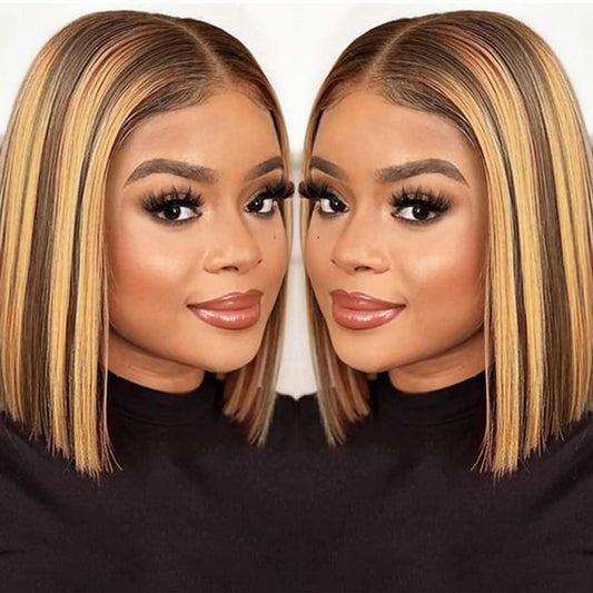100% Human Hair Wigs 13x4 Lace Human Hair Lace Frontal Wig Ready Wear Bob Wigs 220Density For Black Women 4/27 Color Gold