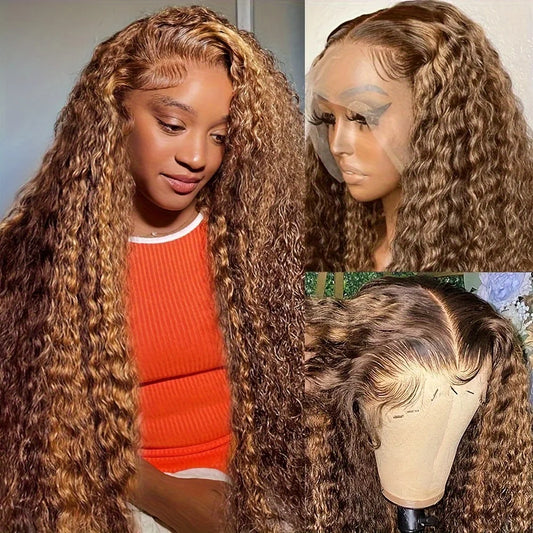 13x6 Curly Human Hair Wig Honey Blonde Ombre 13x4 Brazilian Brown Color Deep Water Wave Hd Frontal Highlight Bob Lace Front Wigs