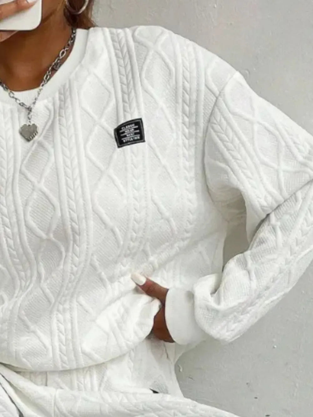 Women's jacquard long sleeved casual round neck sweatshirt and pants set