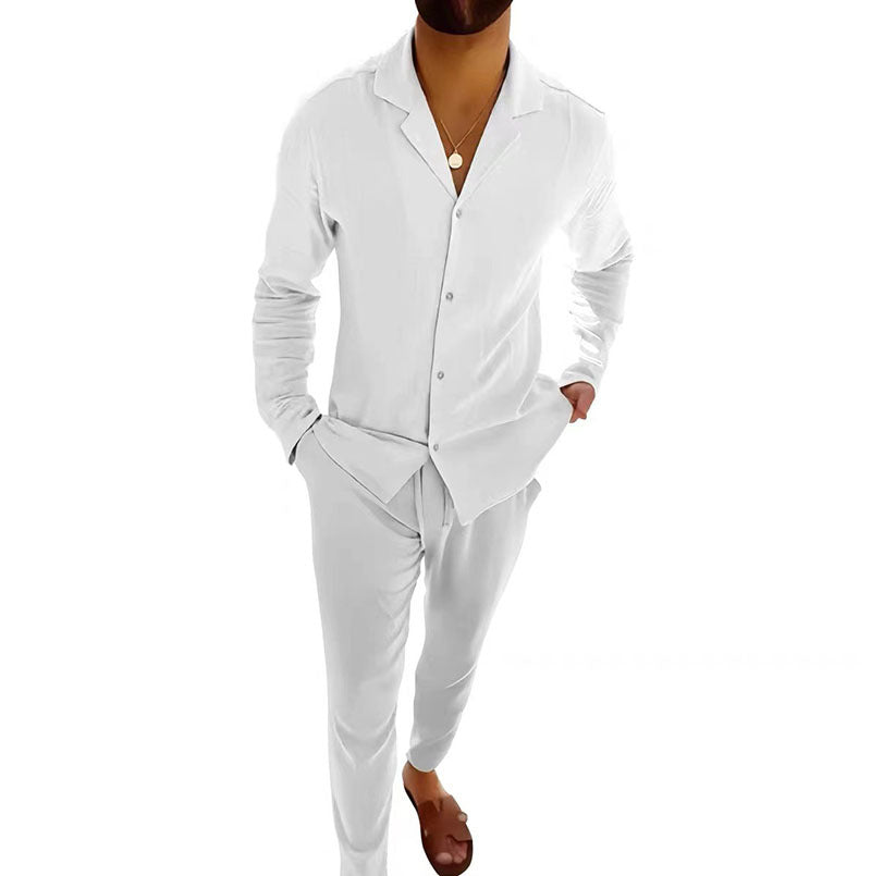 Men's casual suit fashionable long sleeved long pants two-piece set cardigan set men's clothing