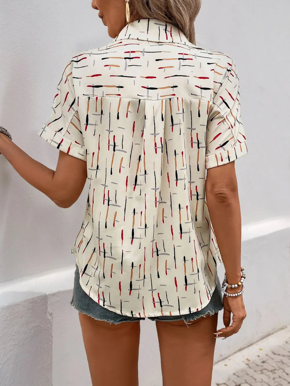 Women's collar line printed shirt