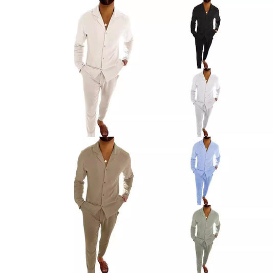 Men's casual suit fashionable long sleeved long pants two-piece set cardigan set men's clothing