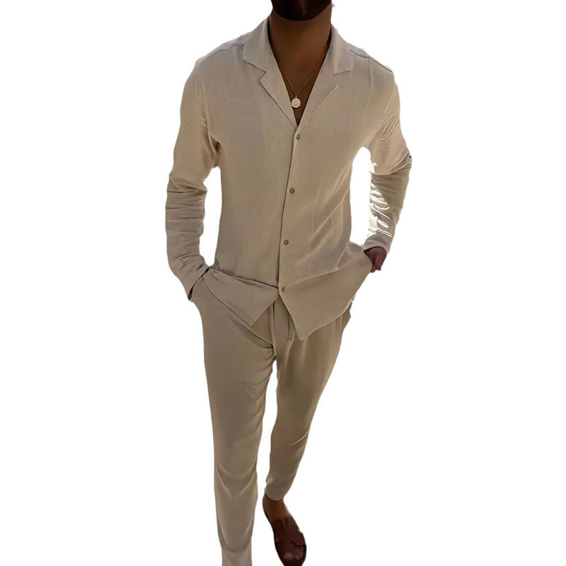 Men's casual suit fashionable long sleeved long pants two-piece set cardigan set men's clothing