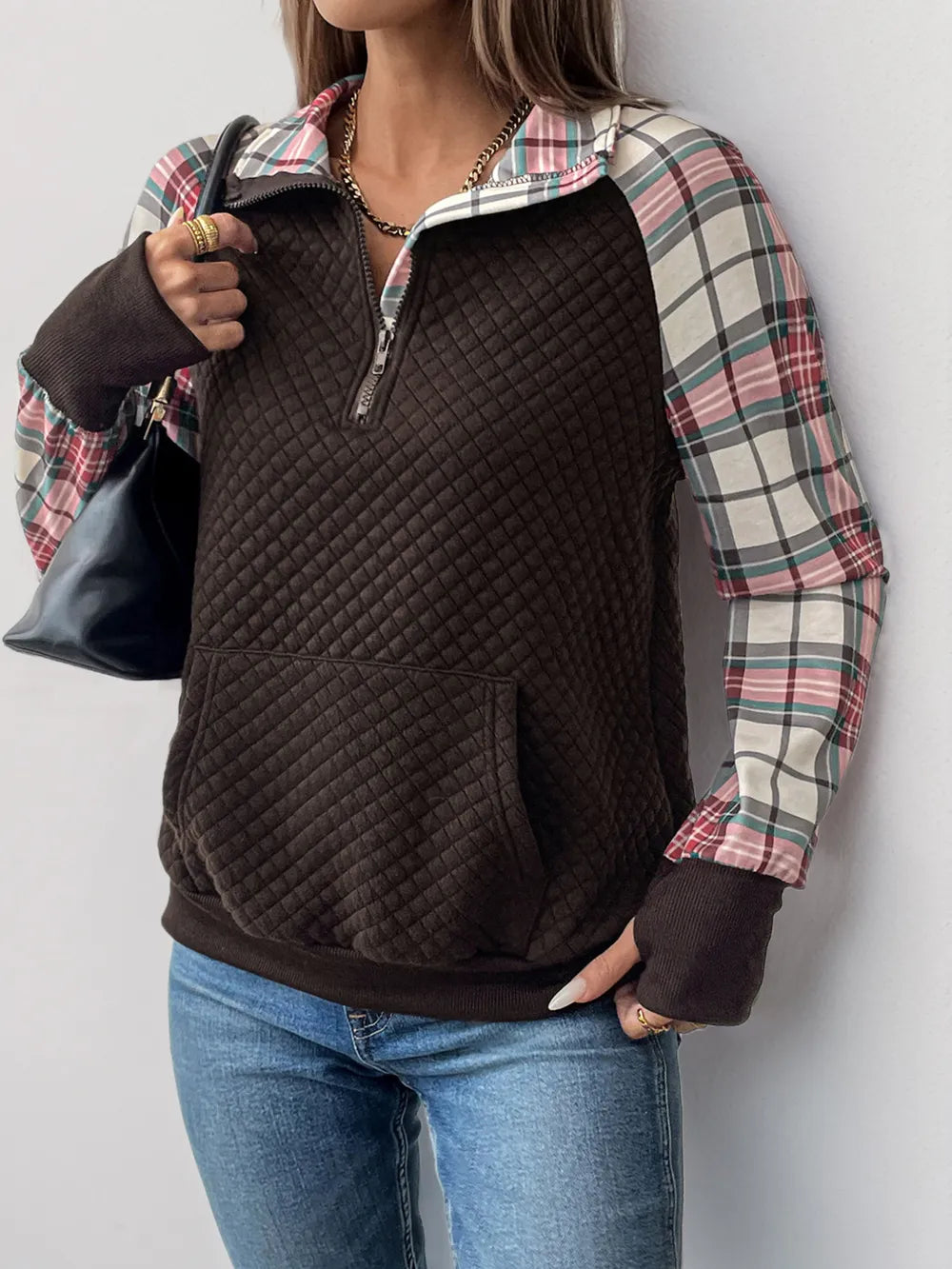 Retro patchwork retro texture pullover hoodie