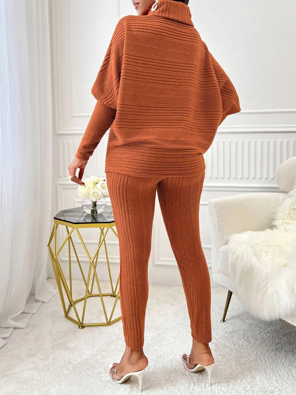 Solid color high neck casual loose long sleeved women's suit