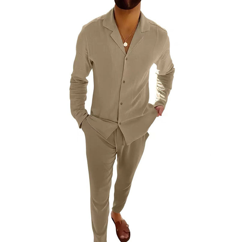 Men's casual suit fashionable long sleeved long pants two-piece set cardigan set men's clothing