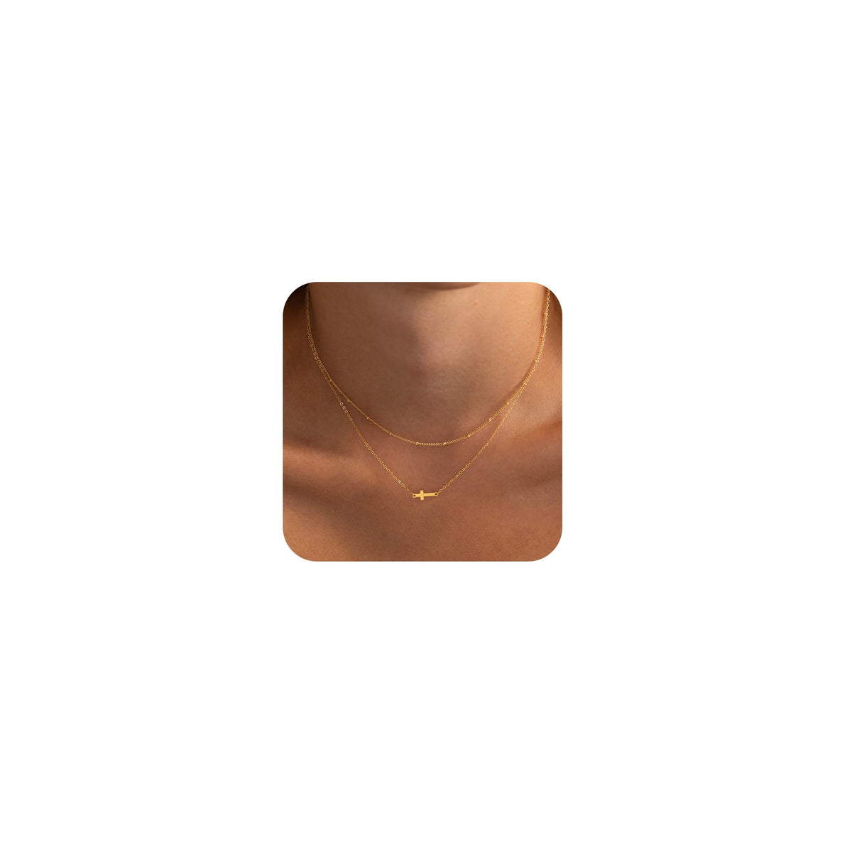 Cross Layered Necklaces for Women - 14K Gold/Sterling Silver Plated Cross Pendant Simple Satellite Chain Dainty Small Choker Sideways Necklace Jewelry Trendy Gift