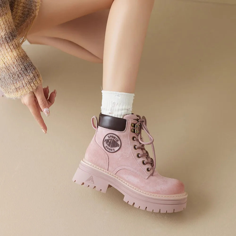Round Toe Platform Lace Up Boots
