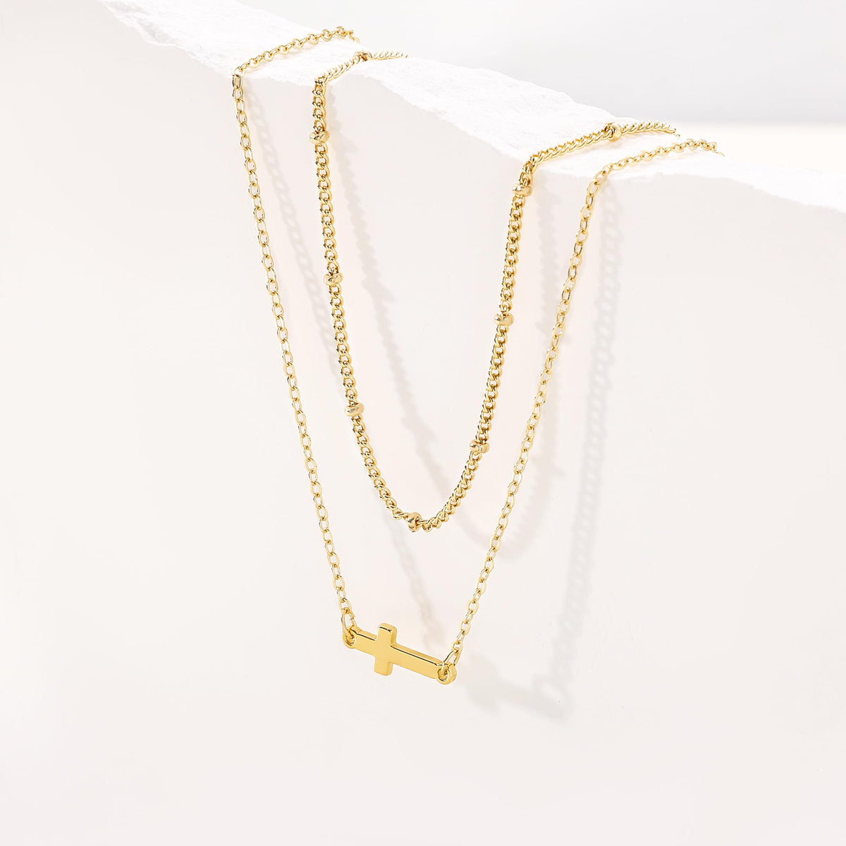 Cross Layered Necklaces for Women - 14K Gold/Sterling Silver Plated Cross Pendant Simple Satellite Chain Dainty Small Choker Sideways Necklace Jewelry Trendy Gift