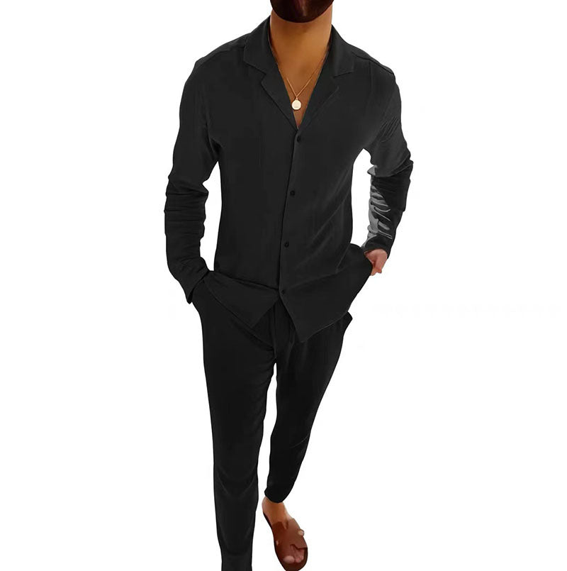 Men's casual suit fashionable long sleeved long pants two-piece set cardigan set men's clothing