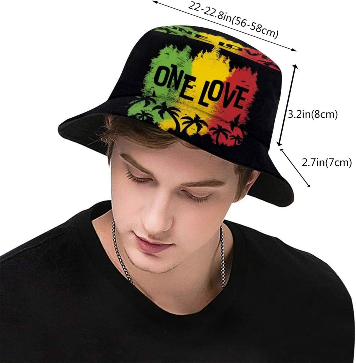 1 Love Music Reggae Rasta Unisex Bucket Hat Summer Travel Beach Sun Hats Outdoor Cap