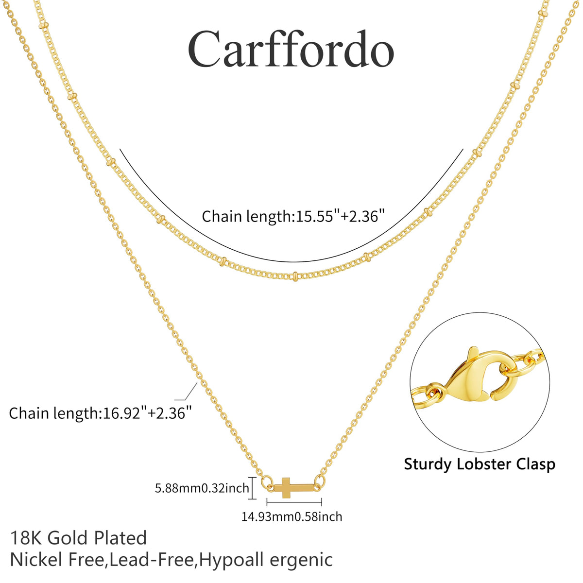 Cross Layered Necklaces for Women - 14K Gold/Sterling Silver Plated Cross Pendant Simple Satellite Chain Dainty Small Choker Sideways Necklace Jewelry Trendy Gift