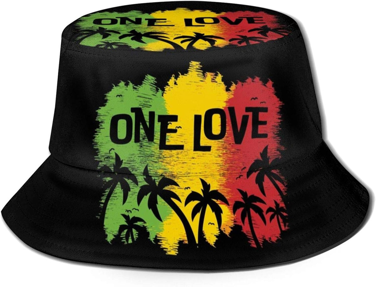 1 Love Music Reggae Rasta Unisex Bucket Hat Summer Travel Beach Sun Hats Outdoor Cap