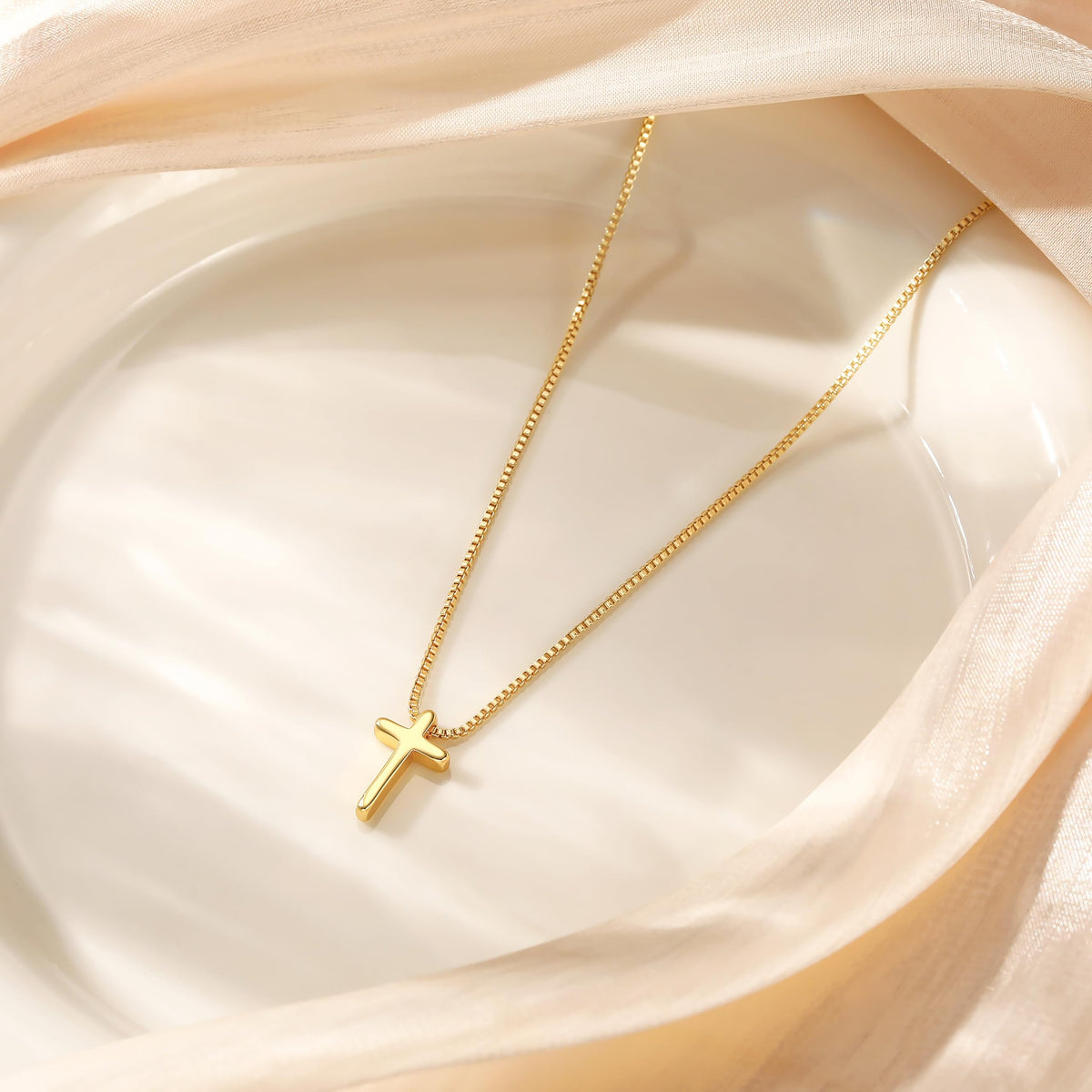 Cross Layered Necklaces for Women - 14K Gold/Sterling Silver Plated Cross Pendant Simple Satellite Chain Dainty Small Choker Sideways Necklace Jewelry Trendy Gift