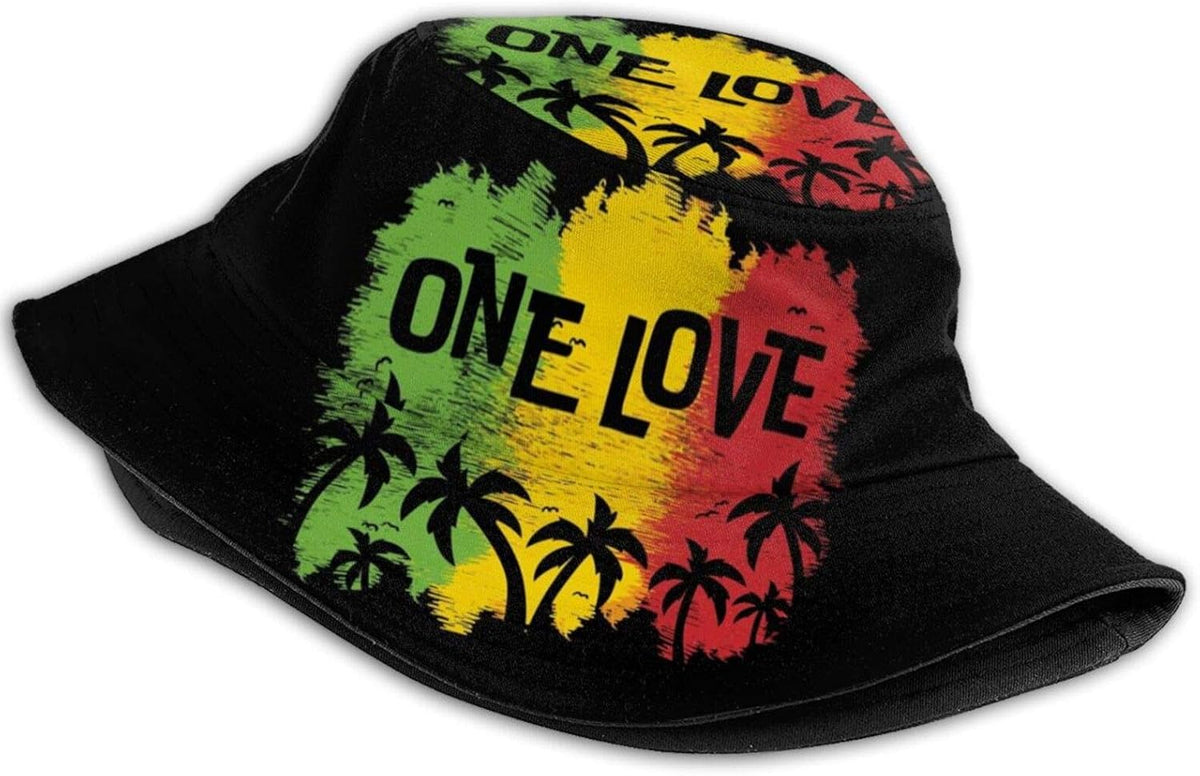 1 Love Music Reggae Rasta Unisex Bucket Hat Summer Travel Beach Sun Hats Outdoor Cap