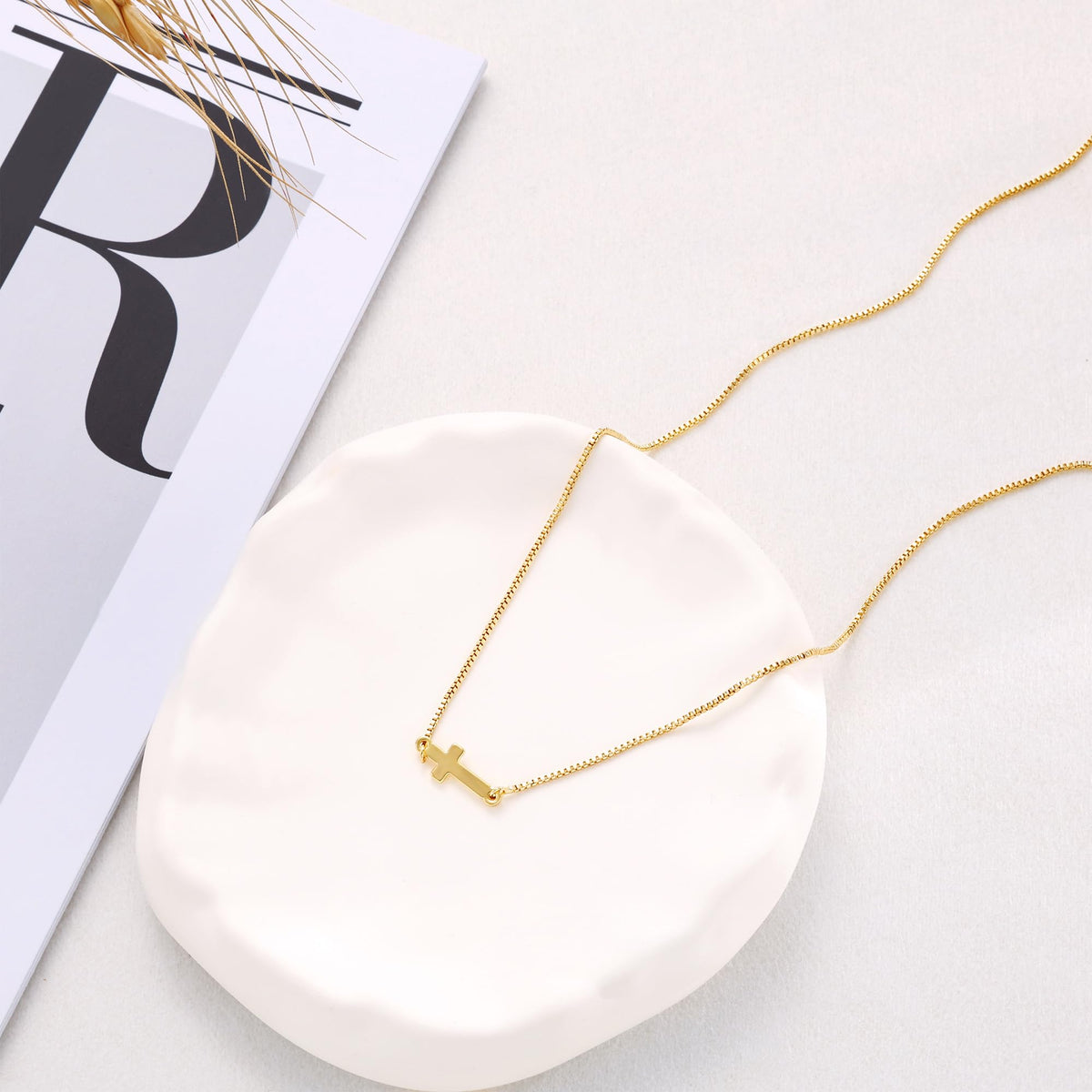 Cross Layered Necklaces for Women - 14K Gold/Sterling Silver Plated Cross Pendant Simple Satellite Chain Dainty Small Choker Sideways Necklace Jewelry Trendy Gift