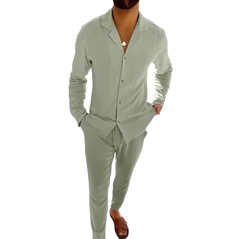 Men's casual suit fashionable long sleeved long pants two-piece set cardigan set men's clothing