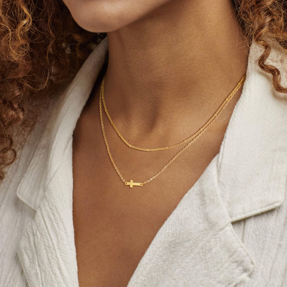Cross Layered Necklaces for Women - 14K Gold/Sterling Silver Plated Cross Pendant Simple Satellite Chain Dainty Small Choker Sideways Necklace Jewelry Trendy Gift