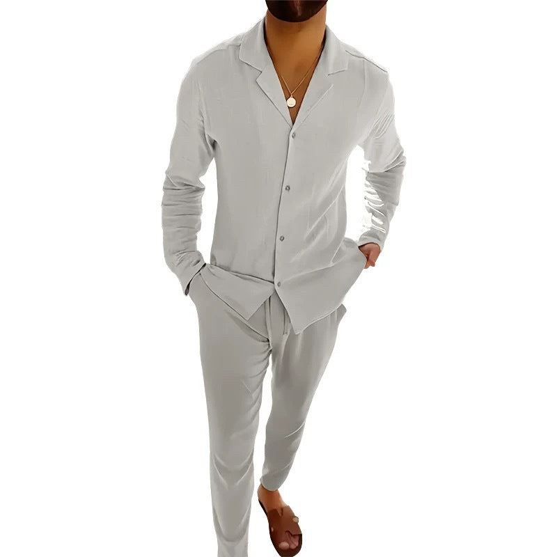 Men's casual suit fashionable long sleeved long pants two-piece set cardigan set men's clothing