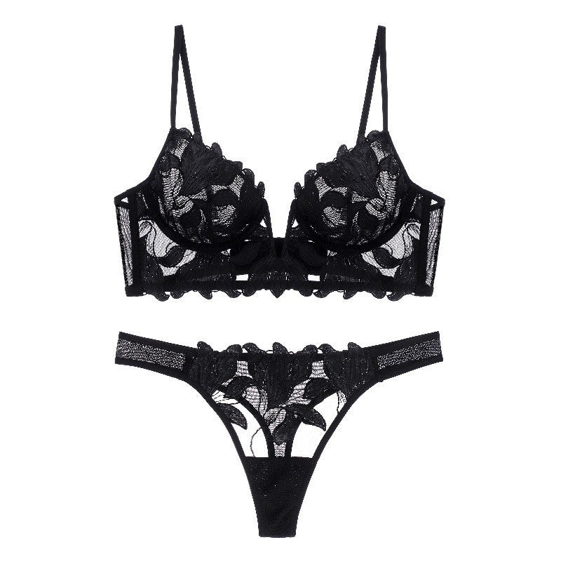 Sexy lingerie ultra-thin deep V-embroidered lace lingerie women's plus size bra set bra