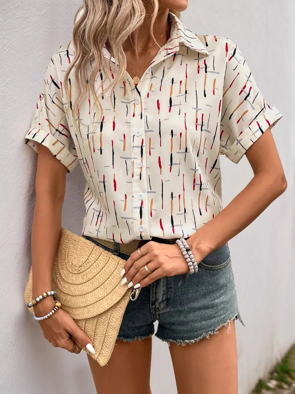 Women's collar line printed shirt