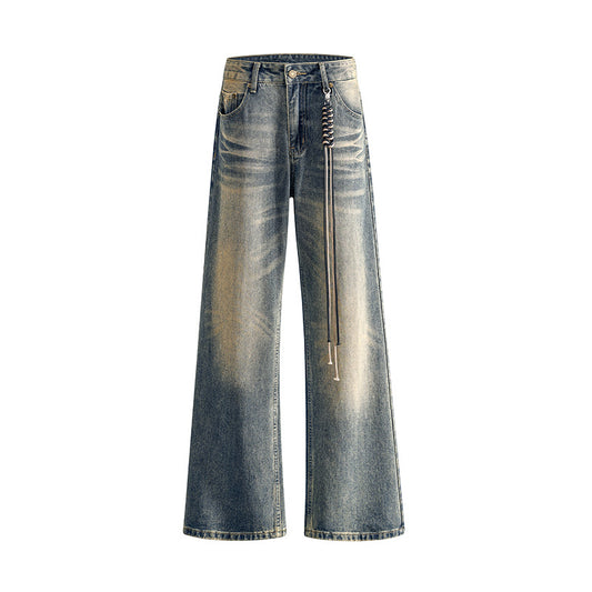 Women's Low-Waist Flared Denim Pants Loose Wide-Leg Straight Trousers