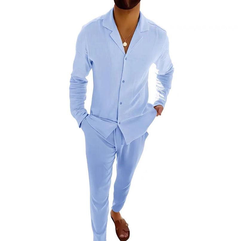 Men's casual suit fashionable long sleeved long pants two-piece set cardigan set men's clothing