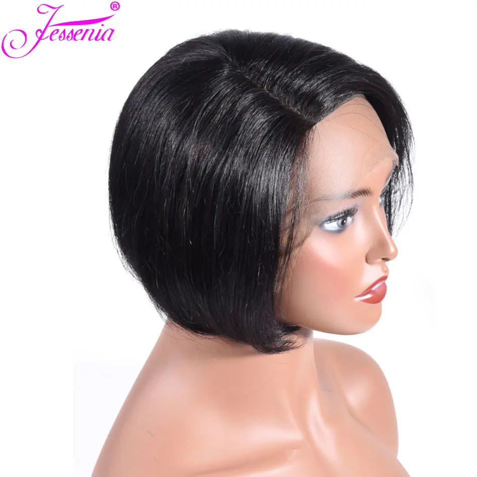 Human Hair 13X2 Wigs Short Pixie Cut Wigs Straight Bob HD Transparent Lace Frontal Wigs For Black Women 250 Density Perruque