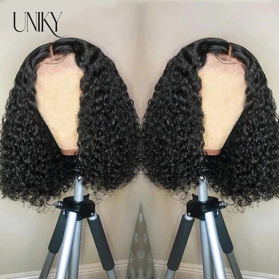 Short Curly Human Hair Bob Wig Water Lace Front Human Hair Wigs ForWomen PrePlucked Brazilian Glueless 13x4 Lace Wig Unikyhair