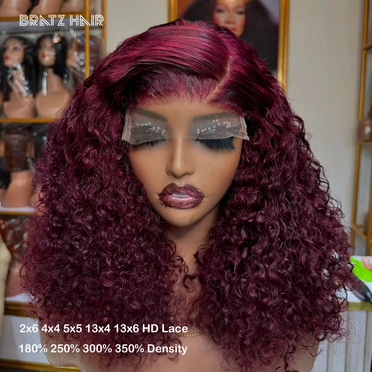 Double Drawn 99j Burgundy Kinky Curly Bob Human Hair Wine Color 5x5 HD Lace Closure Wigs 13x6 13x4 Lace Frontal Wigs 350 Density