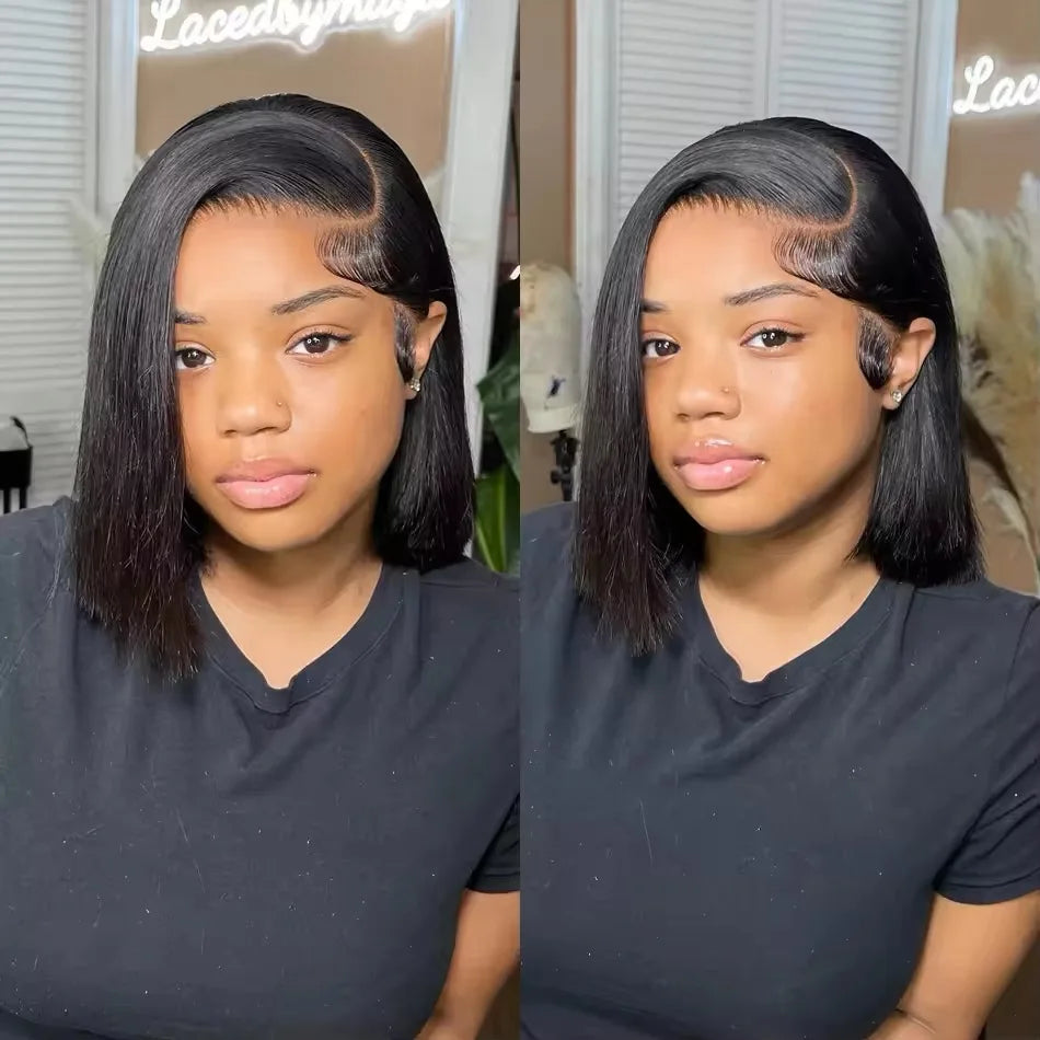 Human Hair Lace Frontal Wig Short Bob Raw Vietnamese Quality Styled Half 13x4 Lacefront Closure Wig Human Hair Wig 10 12 14 inch