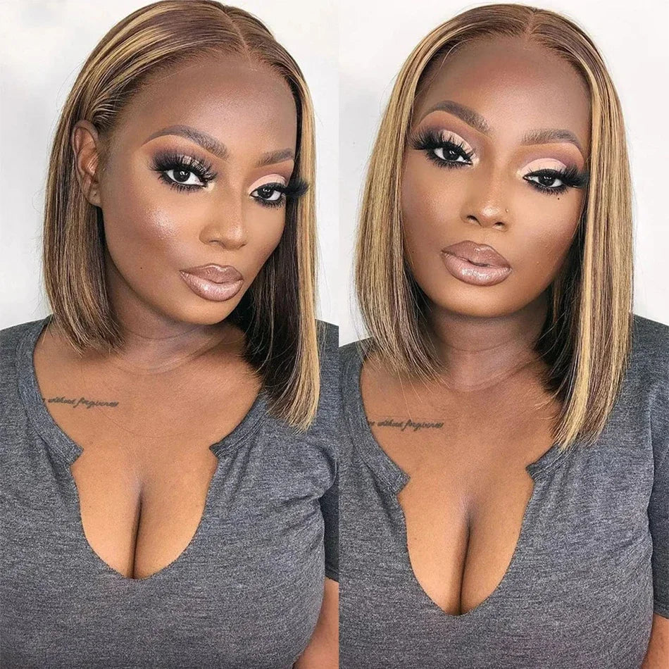 100% Human Hair Wigs 13x4 Lace Human Hair Lace Frontal Wig Ready Wear Bob Wigs 220Density For Black Women 4/27 Color Gold