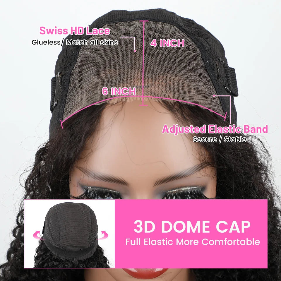 Wear And Go Glueless Human Hair Wig ISEE HAIR Peruvian Kinky Curly Short Bob 6x4 HD Glueless Wig Human Hair Ready To Wear Go