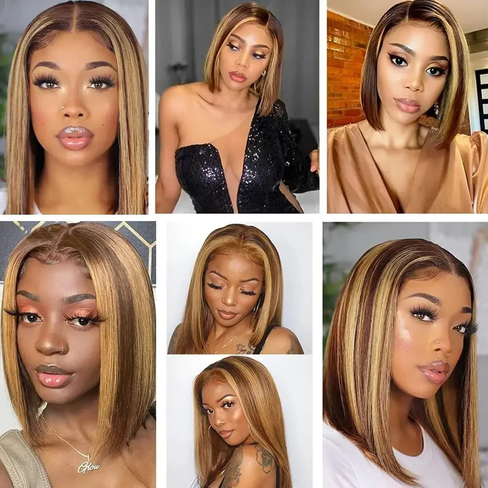 100% Human Hair Wigs 13x4 Lace Human Hair Lace Frontal Wig Ready Wear Bob Wigs 220Density For Black Women 4/27 Color Gold