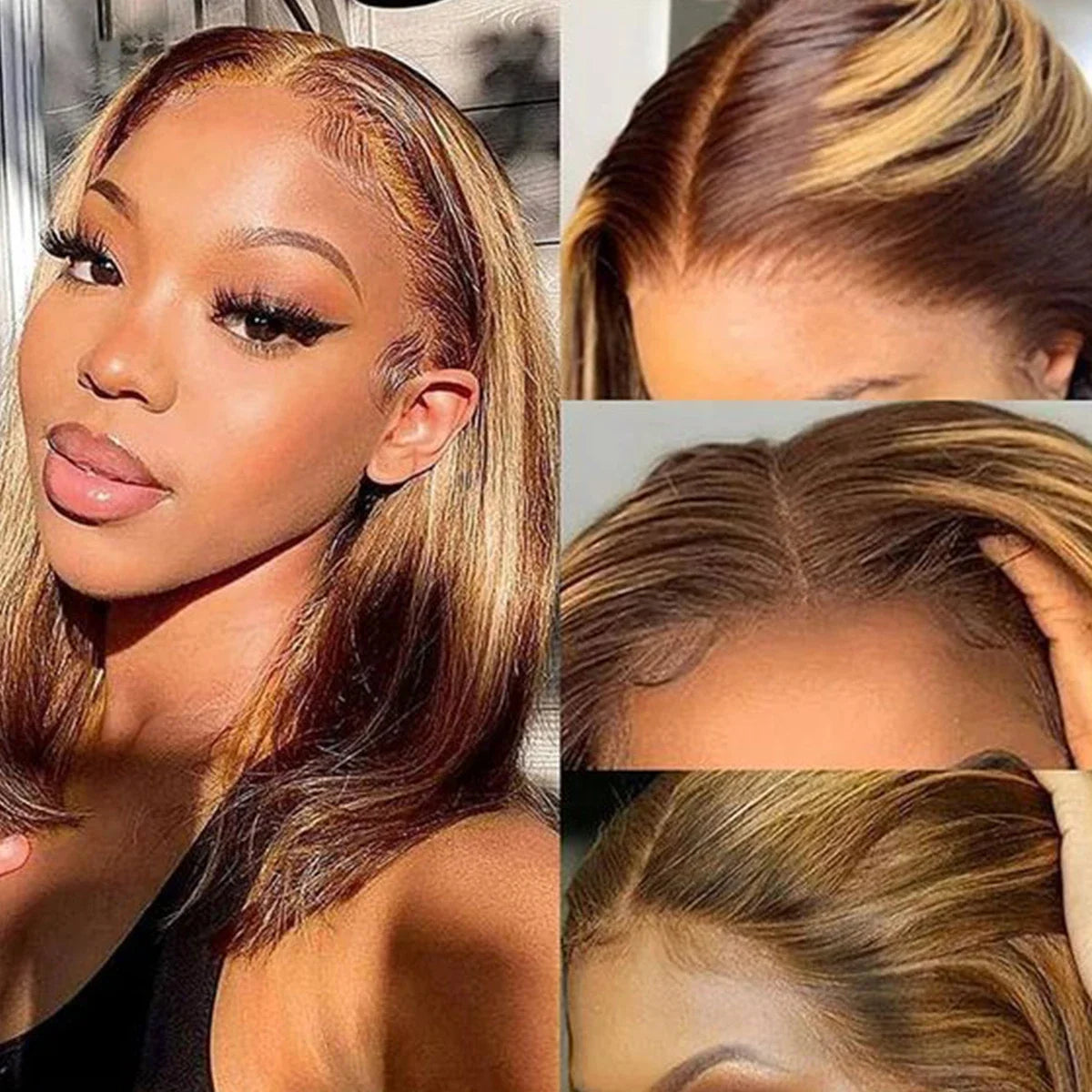 100% Human Hair Wigs 13x4 Lace Human Hair Lace Frontal Wig Ready Wear Bob Wigs 220Density For Black Women 4/27 Color Gold