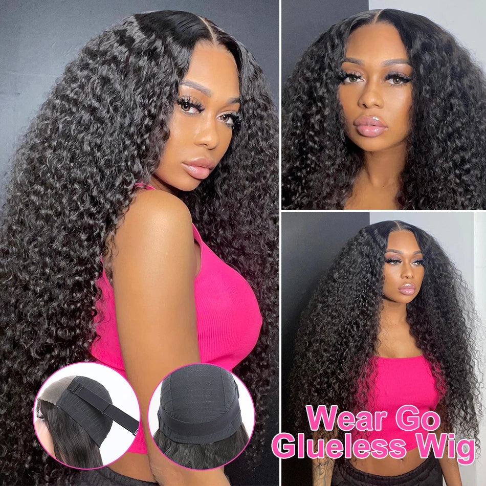 Wear And Go Glueless Wig Kinky Curly Human Hair Wigs 30 32 Inch 13x4 HD Lace Frontal Wigs Pre Plucked Pre Cut Human Hair Wigs