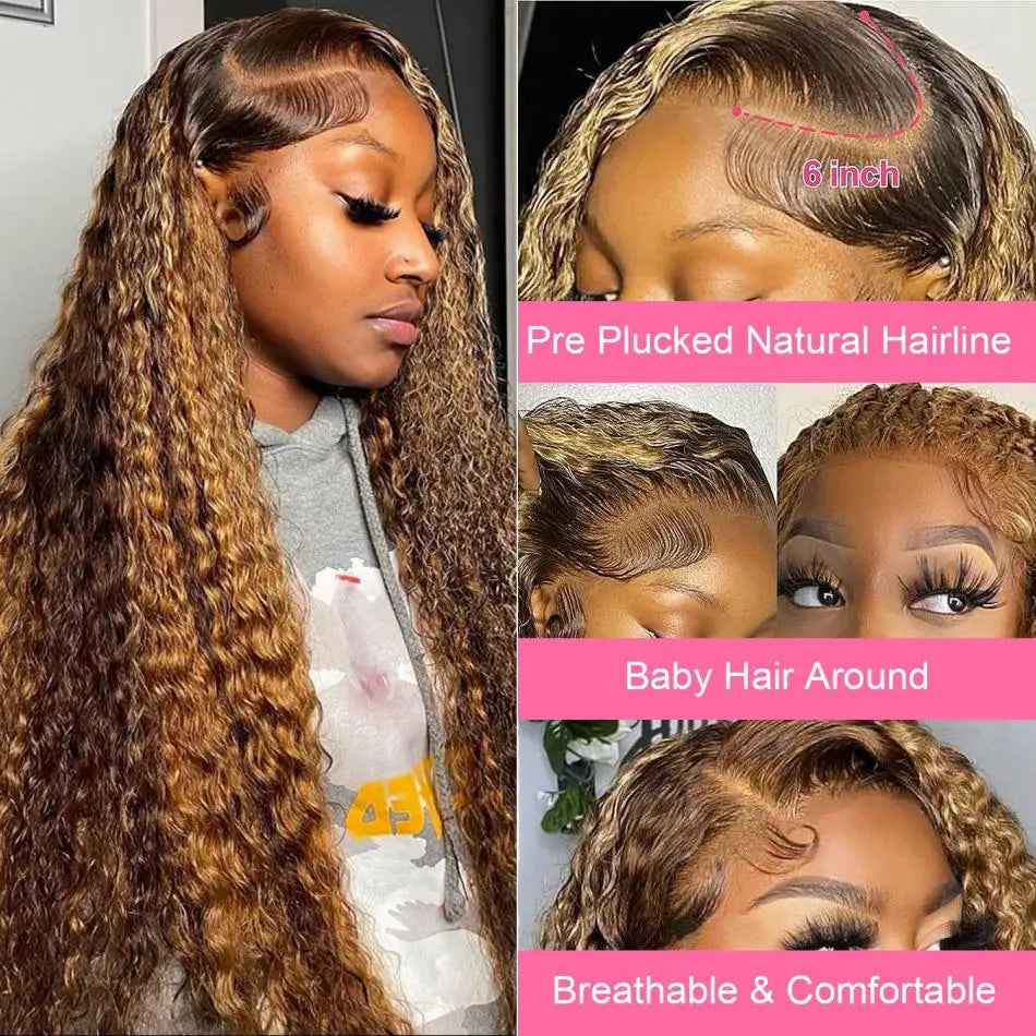 Highlight Wig Human Hair Colored Curly Wigs 13X4 13X6 Hd Lace Frontal Wig Brazilian 4/27 Deep Wave Lace Front Wigs For Women