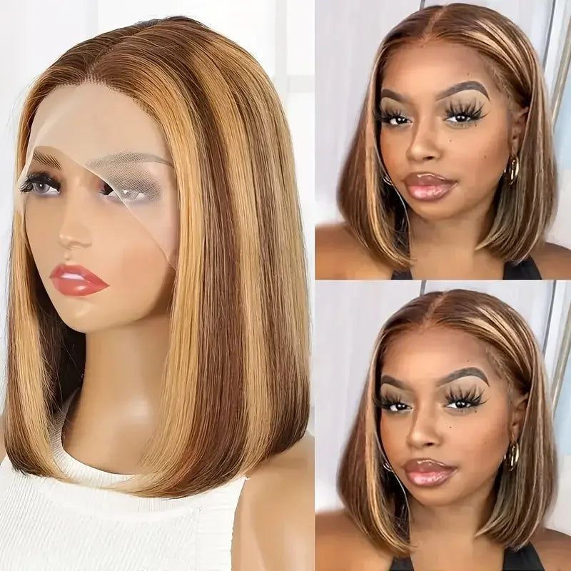 100% Human Hair Wigs 13x4 Lace Human Hair Lace Frontal Wig Ready Wear Bob Wigs 220Density For Black Women 4/27 Color Gold