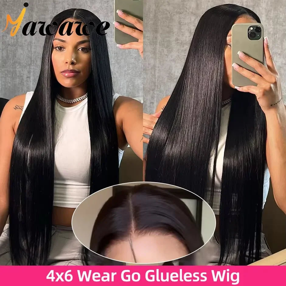Yawawe hair 6X4 glueless wig human hair ready to wear wigs for women straight Lace Frontal Wig PreCut PrePlucked ready to go wig