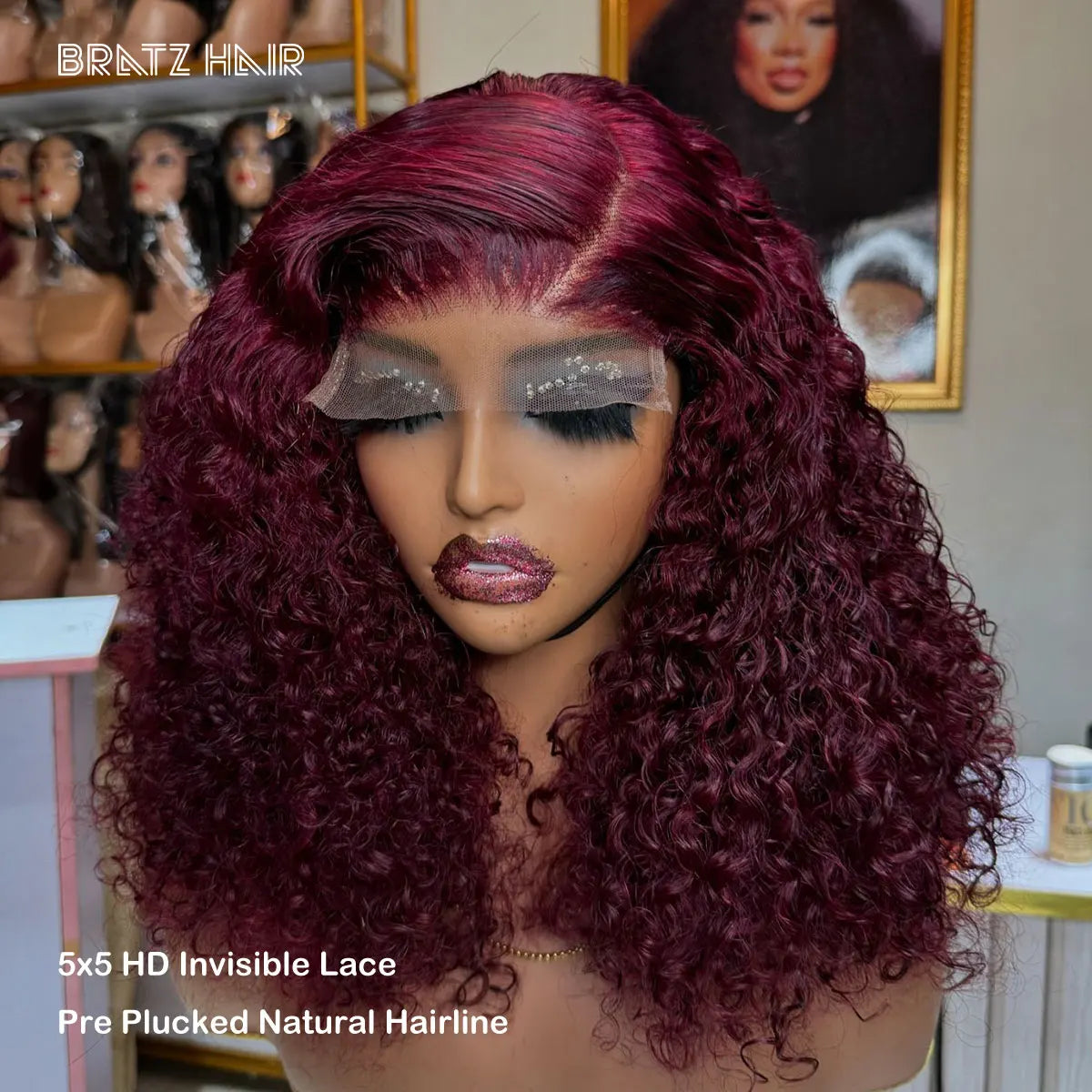 Double Drawn 99j Burgundy Kinky Curly Bob Human Hair Wine Color 5x5 HD Lace Closure Wigs 13x6 13x4 Lace Frontal Wigs 350 Density