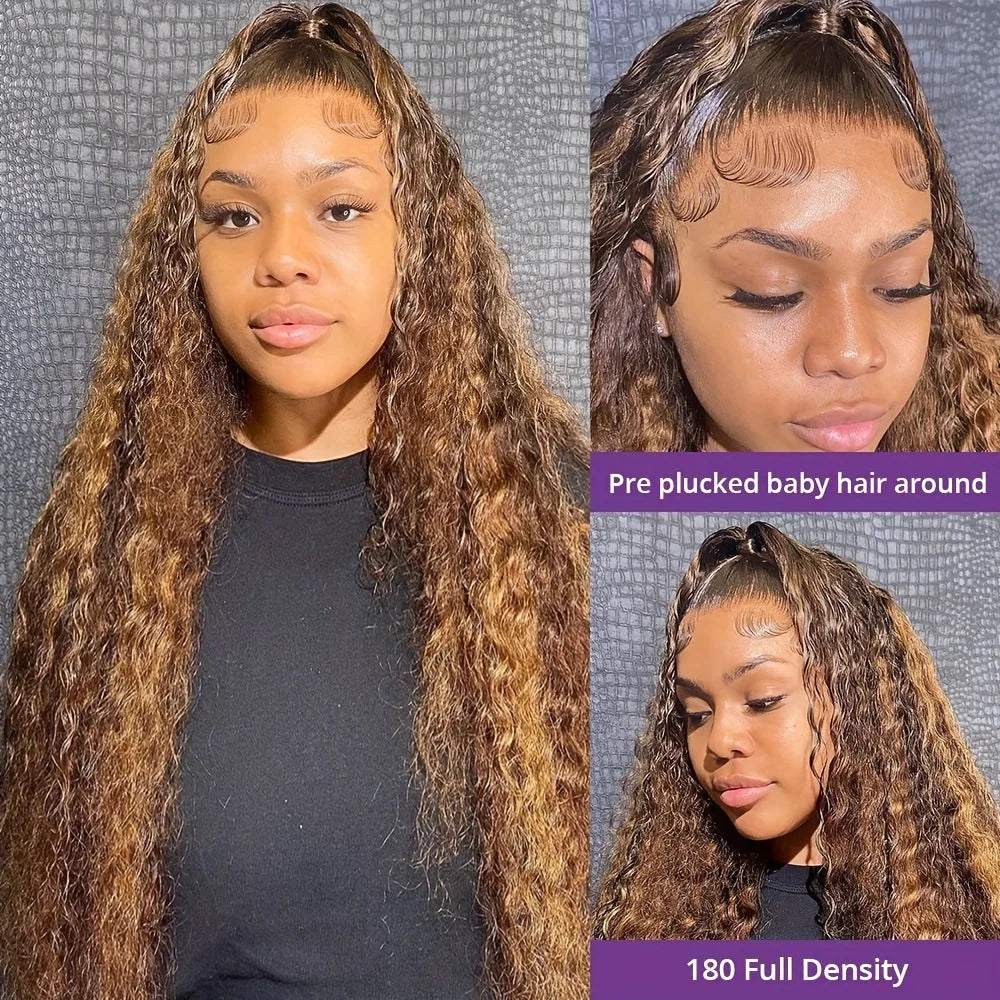13x6 Curly Human Hair Wig Honey Blonde Ombre 13x4 Brazilian Brown Color Deep Water Wave Hd Frontal Highlight Bob Lace Front Wigs
