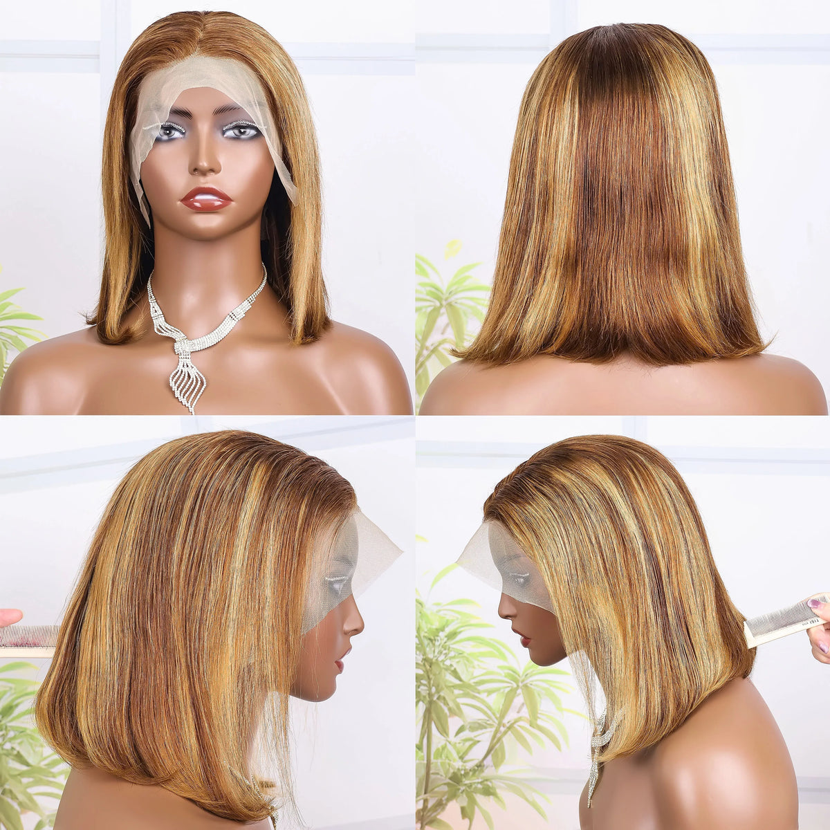 100% Human Hair Wigs 13x4 Lace Human Hair Lace Frontal Wig Ready Wear Bob Wigs 220Density For Black Women 4/27 Color Gold