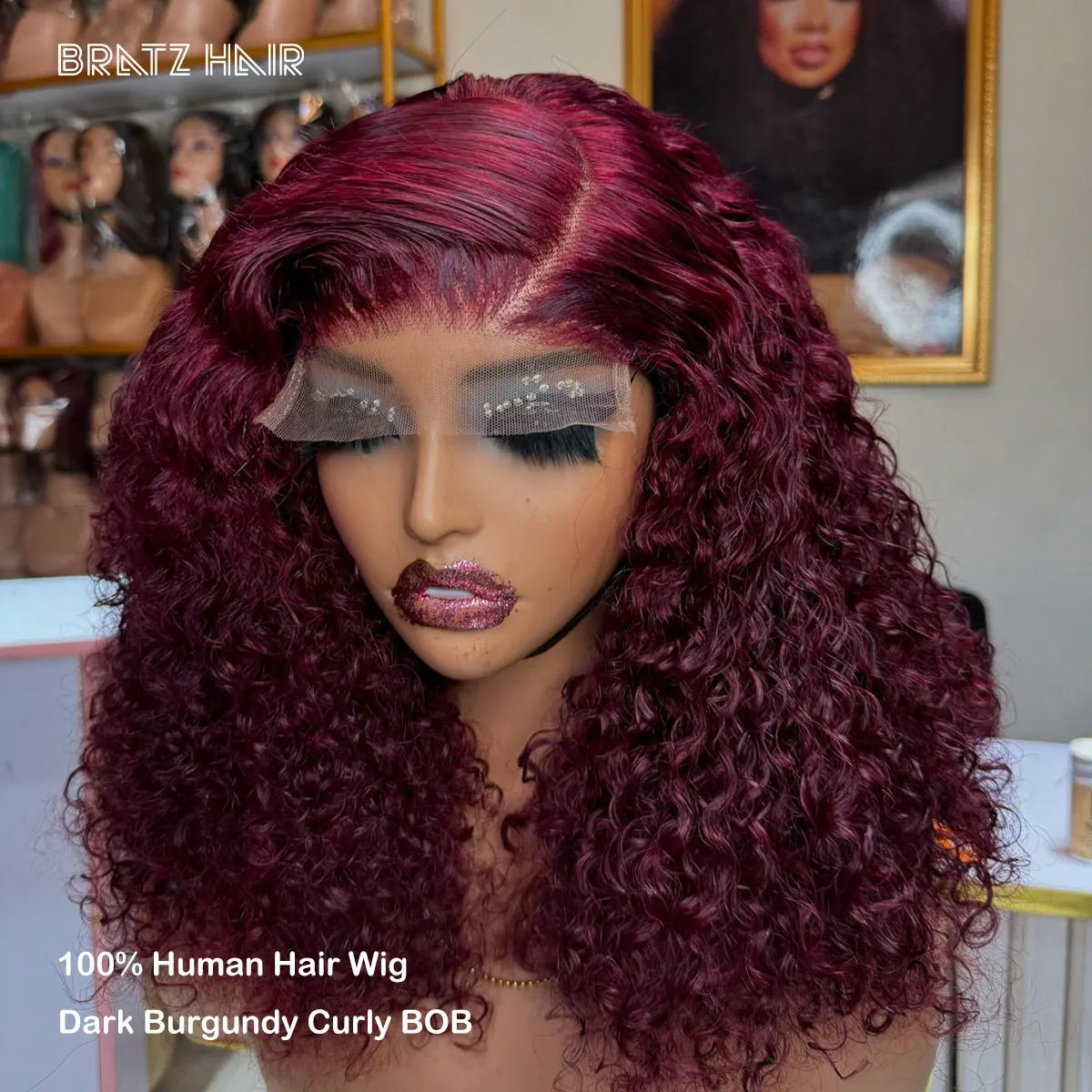 Double Drawn 99j Burgundy Kinky Curly Bob Human Hair Wine Color 5x5 HD Lace Closure Wigs 13x6 13x4 Lace Frontal Wigs 350 Density