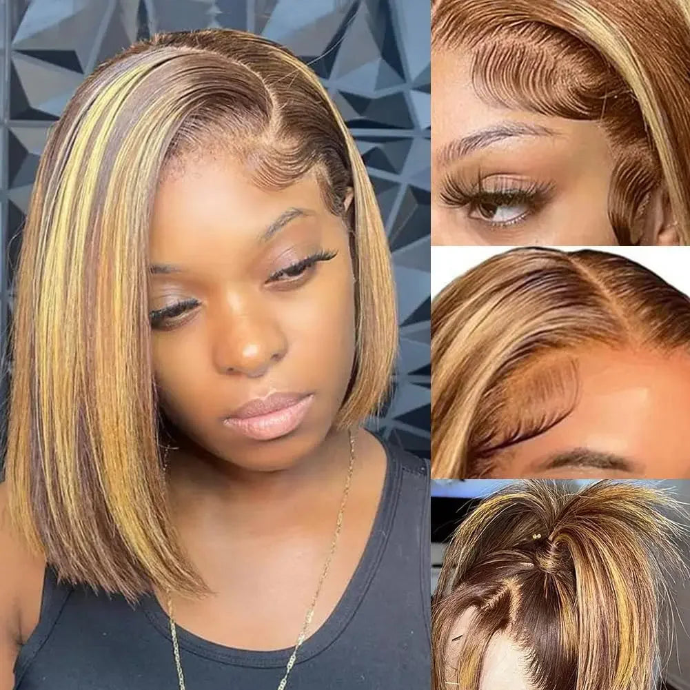 100% Human Hair Wigs 13x4 Lace Human Hair Lace Frontal Wig Ready Wear Bob Wigs 220Density For Black Women 4/27 Color Gold