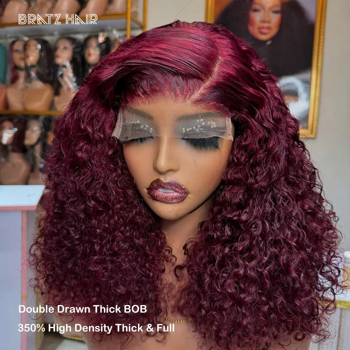 Double Drawn 99j Burgundy Kinky Curly Bob Human Hair Wine Color 5x5 HD Lace Closure Wigs 13x6 13x4 Lace Frontal Wigs 350 Density