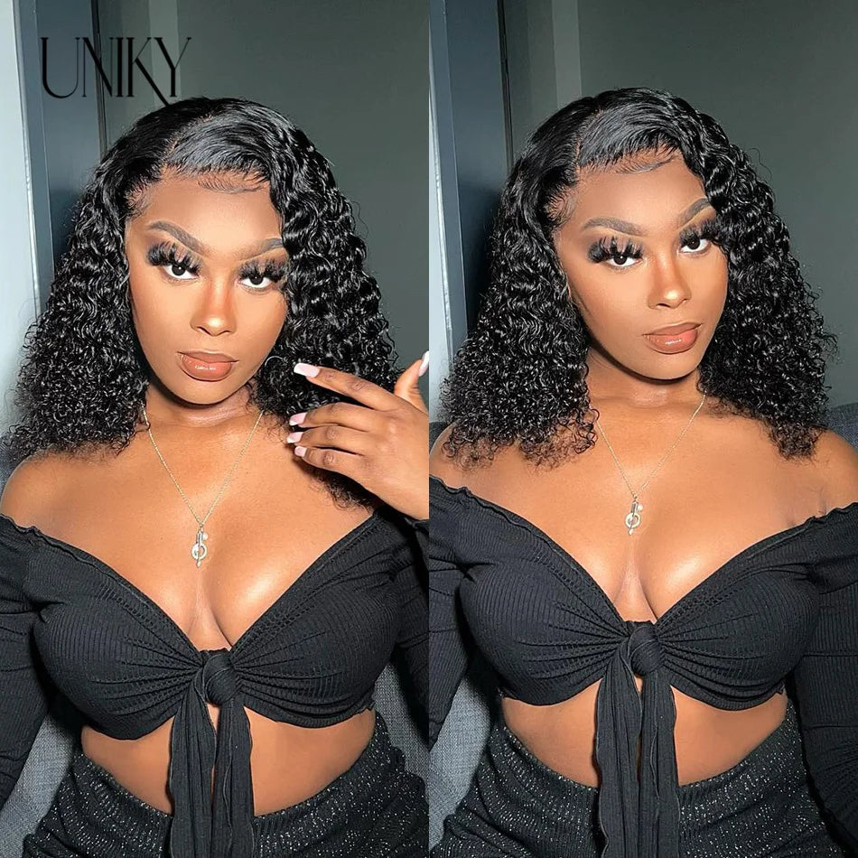 Short Curly Human Hair Bob Wig Water Lace Front Human Hair Wigs ForWomen PrePlucked Brazilian Glueless 13x4 Lace Wig Unikyhair