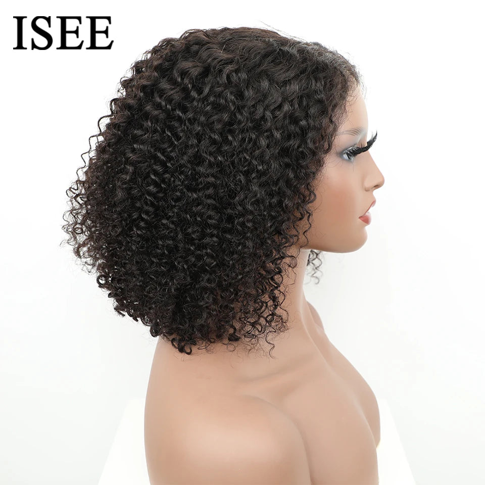 Wear And Go Glueless Human Hair Wig ISEE HAIR Peruvian Kinky Curly Short Bob 6x4 HD Glueless Wig Human Hair Ready To Wear Go