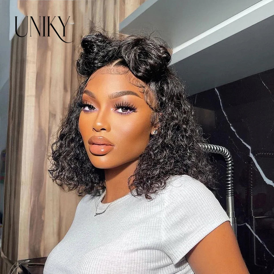 Short Curly Human Hair Bob Wig Water Lace Front Human Hair Wigs ForWomen PrePlucked Brazilian Glueless 13x4 Lace Wig Unikyhair