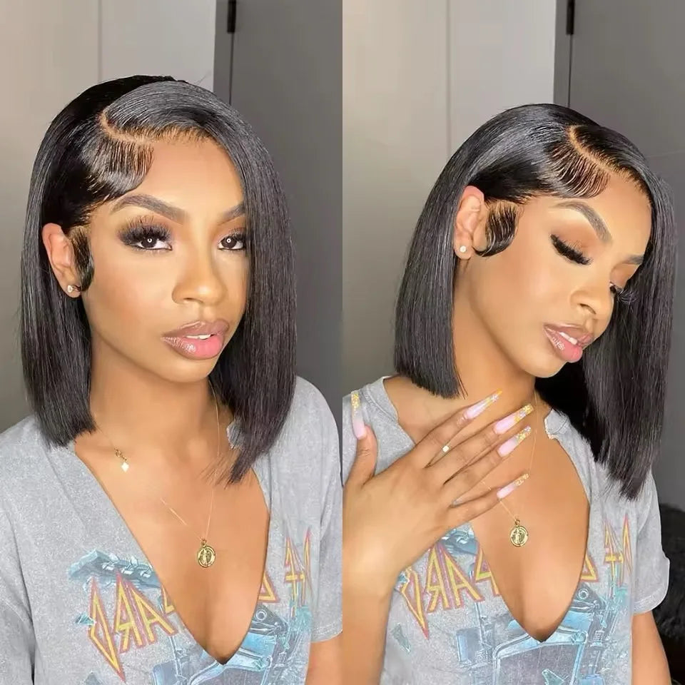 Human Hair Lace Frontal Wig Short Bob Raw Vietnamese Quality Styled Half 13x4 Lacefront Closure Wig Human Hair Wig 10 12 14 inch